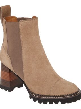 See by Chloe Suede Chelsea Block Heel Ankle Boot - Beige